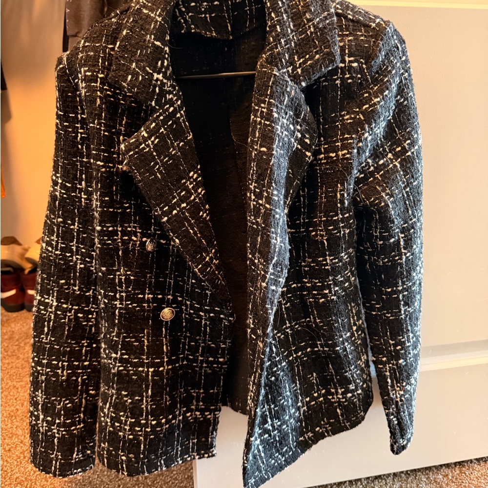 SHEIN Black and White Tweed Blazer